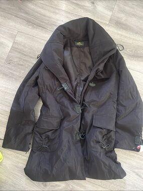 Duck Sport New York Black Tech Women's Hooded Toggle Trench Coat Black Sz M